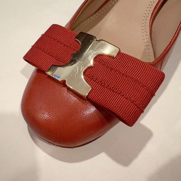 Tory Burch Bow Leather Pump Brown Size 7.5 2” Block Heel Quiet Luxury Classic - Picture 5 of 10